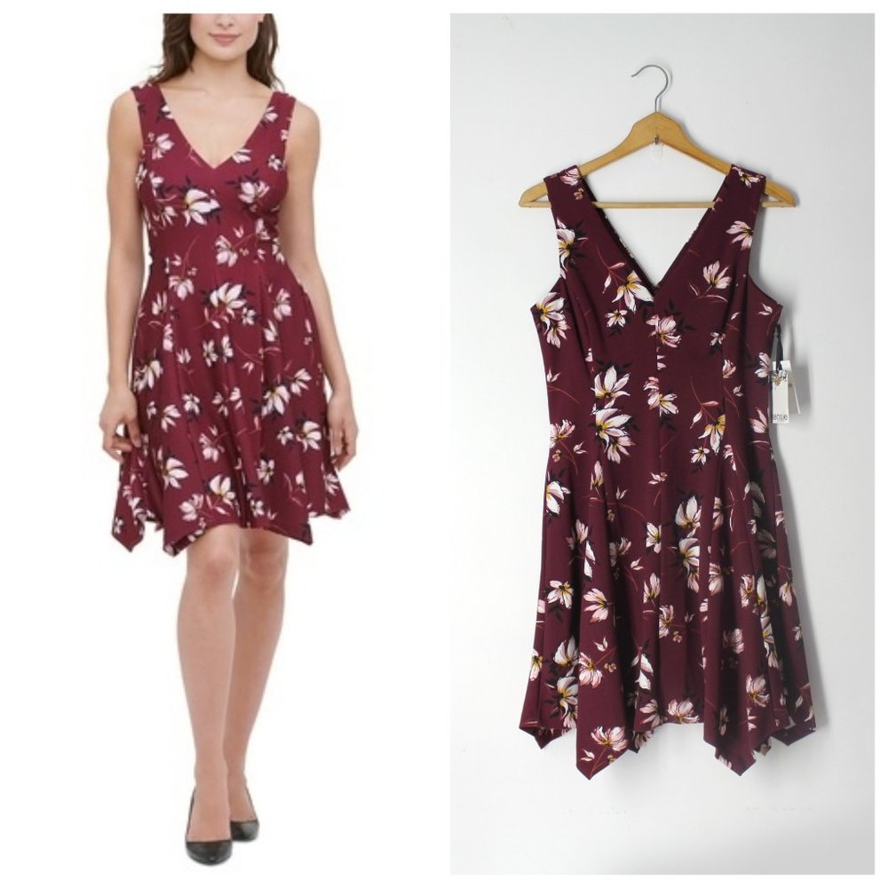 Kensie Printed Handkerchief-Hem Fit & Flare Dress with pockets Size 6